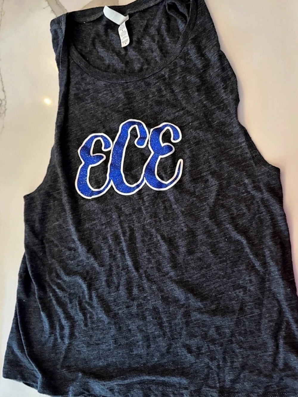 Women’s Graphic Muscle Tee in Black & Blue Size Medium